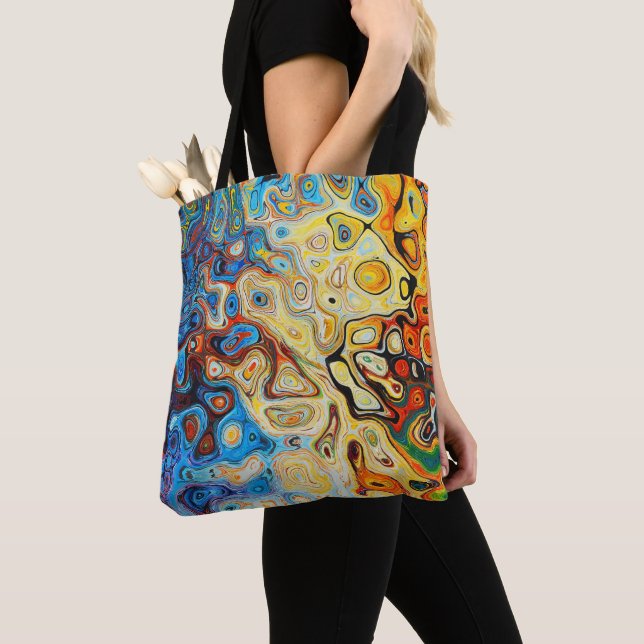 Modern Blue Yellow Abstract Art Tote Bag (Close Up)