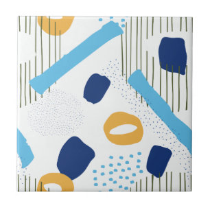 Modern Blue Yellow Abstract Geometric Retro Design Ceramic Tile
