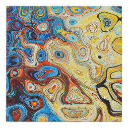 Modern Blue Yellow Abstract Swirls Fine Art Faux Canvas Print