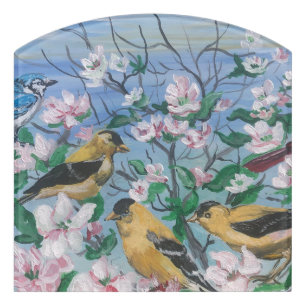 Modern Blue/ Yellow Birds Door Sign