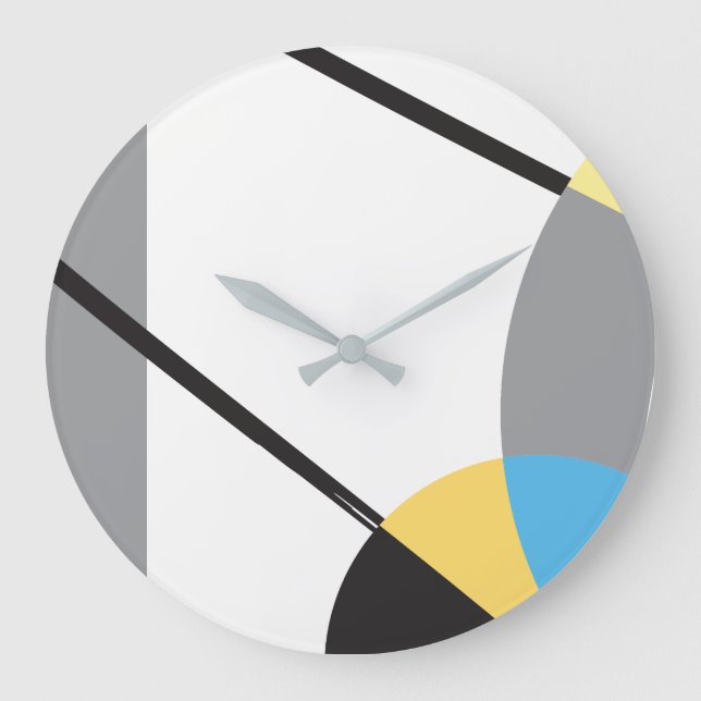 Modern Blue Yellow Black Abstract lines Large Clock (Front)