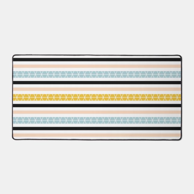 Modern Blue Yellow Black White Stripes Pattern Desk Mat (Front)