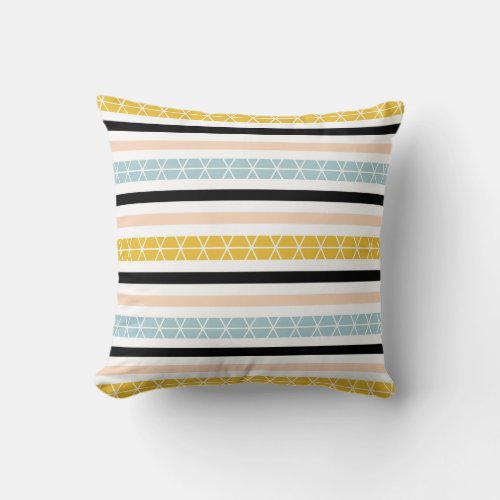 Modern Blue Yellow Black White Stripes Pattern Throw Pillow