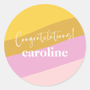 Modern Blue Yellow Custom Congratulations Graduate Classic Round Sticker