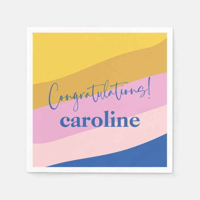 Modern Blue Yellow Custom Congratulations Graduate Napkins (Front)