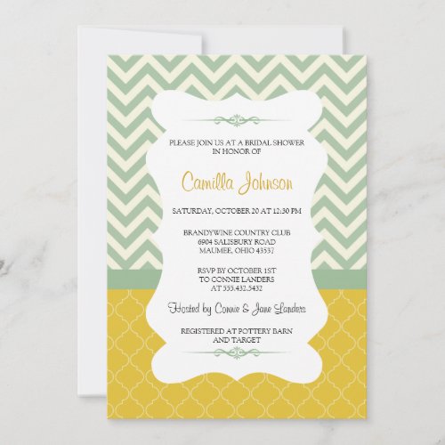 Modern Blue &amp; Yellow Elegant Chevron Bridal Shower Custom Announcement