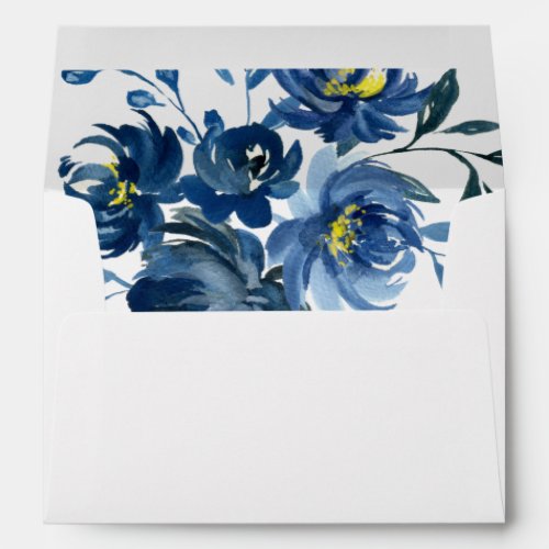 Modern Blue Yellow Floral Wedding Invitation  Envelope