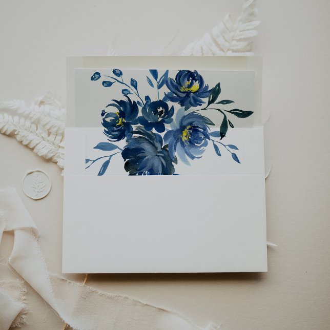 Modern Blue Yellow Floral Wedding Invitation  Envelope (Creator Uploaded)