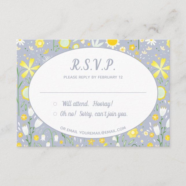 Modern Blue Yellow Floral Wedding RSVP Enclosure Card (Front)