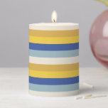 Modern blue yellow gold cream stripes Hanukkah Pillar Candle<br><div class="desc">Modern blue,  light blue,  yellow,  gold,  cream bold stripes pattern Hanukkah Pillar Candle.</div>