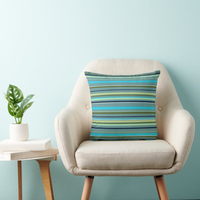 Modern Blue Yellow Green Stripes Abstract Throw Pillow (Chair)