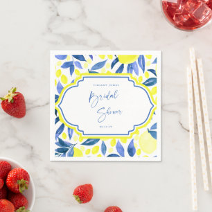 Modern Blue Yellow Lemons Bridal Shower  Napkins