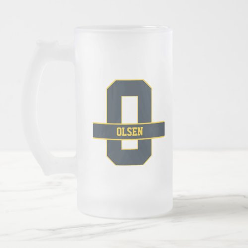 Modern Blue Yellow Monogram Frosted Glass Beer Mug