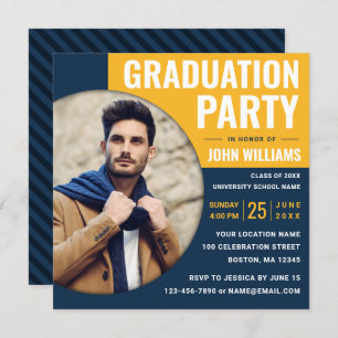 Modern Blue Yellow Photo Graduation Party Invitation