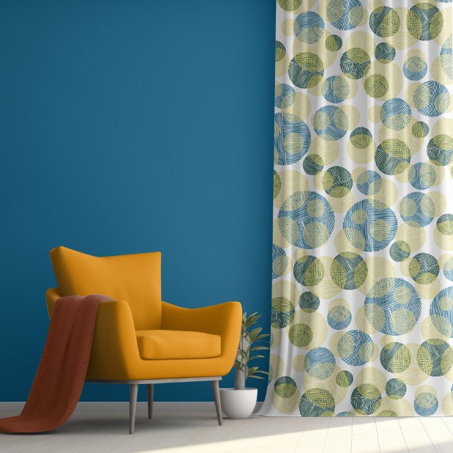 Modern Blue Yellow Polks Dot Abstract Pattern  Blackout Curtains (Creator Uploaded)