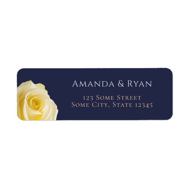 Modern Blue Yellow Rose Floral Wedding Address Label (Front)