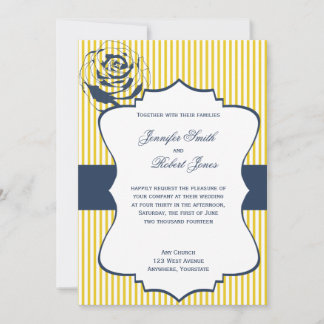 Modern Blue Yellow Stripe Wedding Invitation