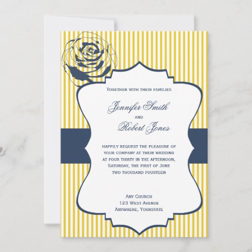Modern Blue Yellow Stripe Wedding Invitation | Zazzle