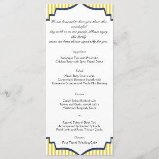 Modern Blue Yellow Stripe Wedding Menu