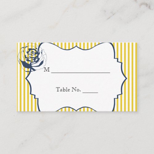 Modern Blue Yellow Stripe Wedding Place Cards Business Card Template