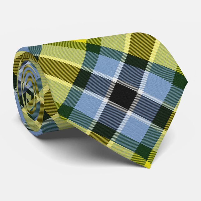 Modern Blue & Yellow Tartan Plaid Pattern Neck Tie (Rolled)
