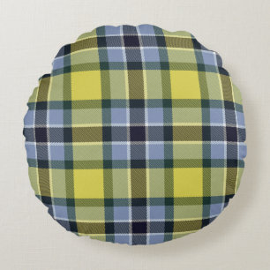 Modern Blue & Yellow Tartan Plaid Pattern Round Pillow
