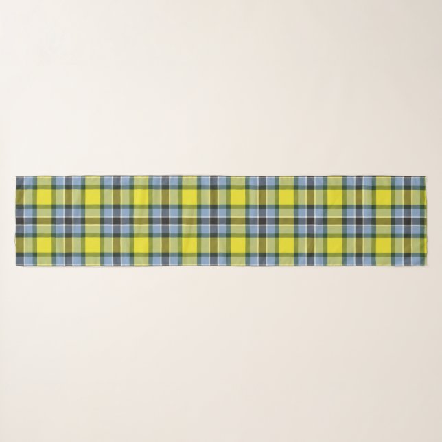 Modern Blue & Yellow Tartan Plaid Pattern Scarf (Front (Horizontal))
