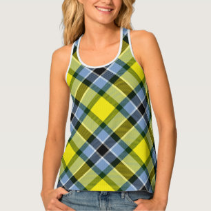 Modern Blue & Yellow Tartan Plaid Pattern Tank Top