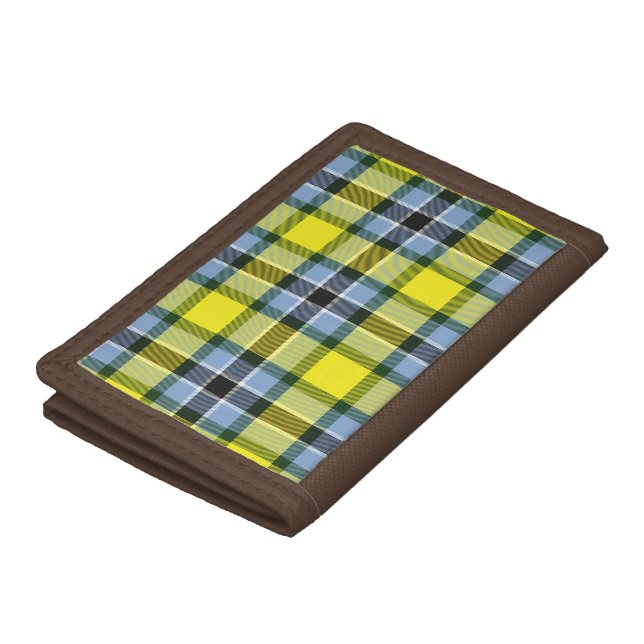 Modern Blue & Yellow Tartan Plaid Pattern Trifold Wallet (Top)