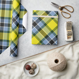 Modern Blue & Yellow Tartan Plaid Pattern Wrapping Paper