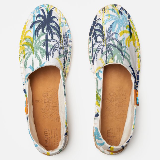 Modern Blue Yellow Tropical Palm Tree Pattern Espadrilles (Front)