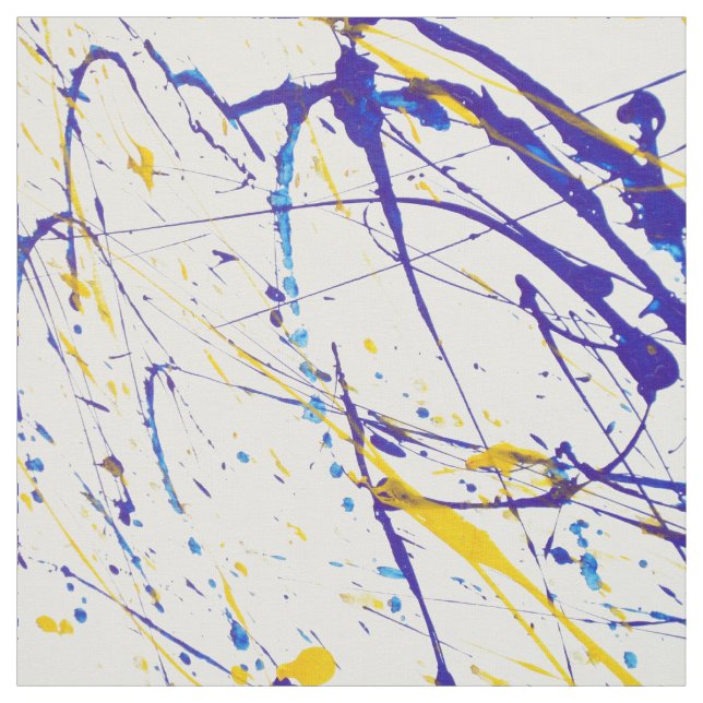 Modern blue yellow watercolor splatters pattern fabric (Swatch)