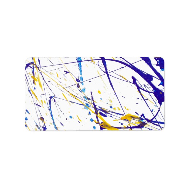 Modern blue yellow watercolor splatters pattern label (Front)