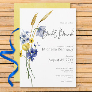Modern Blue & Yellow Wildflowers Bridal Brunch Invitation
