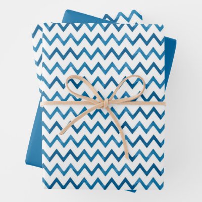 Modern Blue Zigzag Striped Gift Christmas Wrapping Paper Sheets