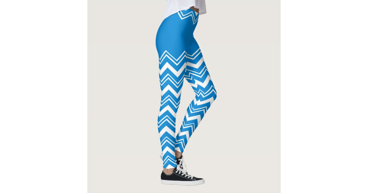 New Mix Blue Colorful Striped Zig Zag Print Leggings, One Size Fits Most
