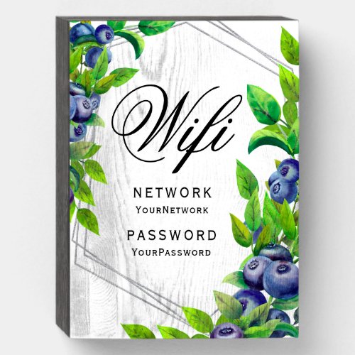 Modern Blueberry Floral Botanical Wifi Password Wooden Box Sign