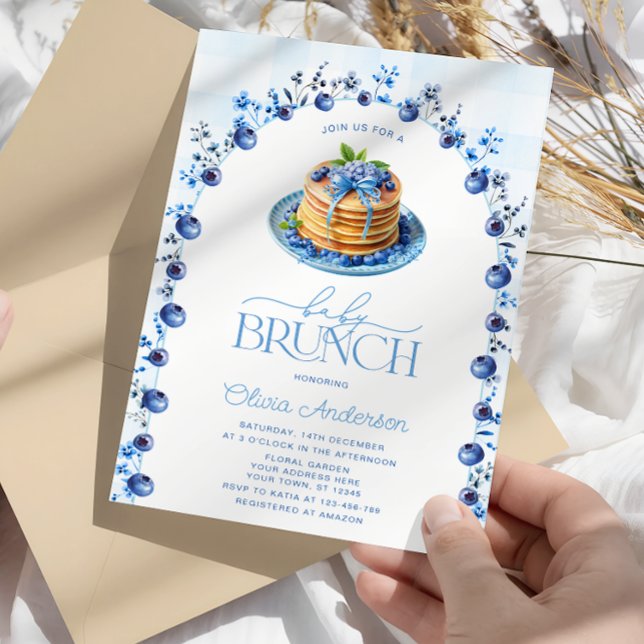Modern Blueberry Pancake Baby Brunch Baby Shower Invitation (Creator Uploaded)
