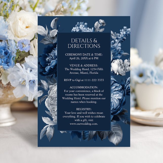 Modern Blues & Gray Floral Wedding  Enclosure Card (Modern Blues & Gray Floral Wedding Enclosure Card)