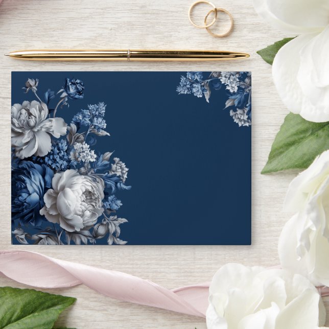 Modern Blues & Gray Floral Wedding Envelope (Wedding)