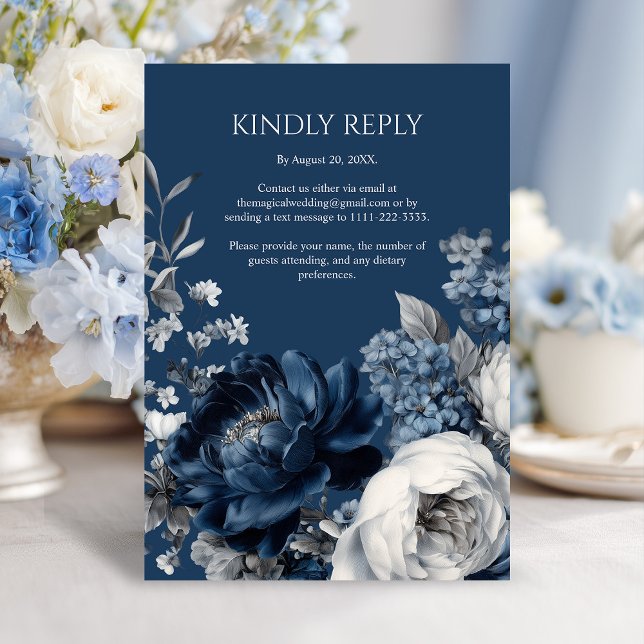 Modern Blues & Gray Floral Wedding RSVP Card (Modern Blues & Gray Floral Wedding RSVP Card)
