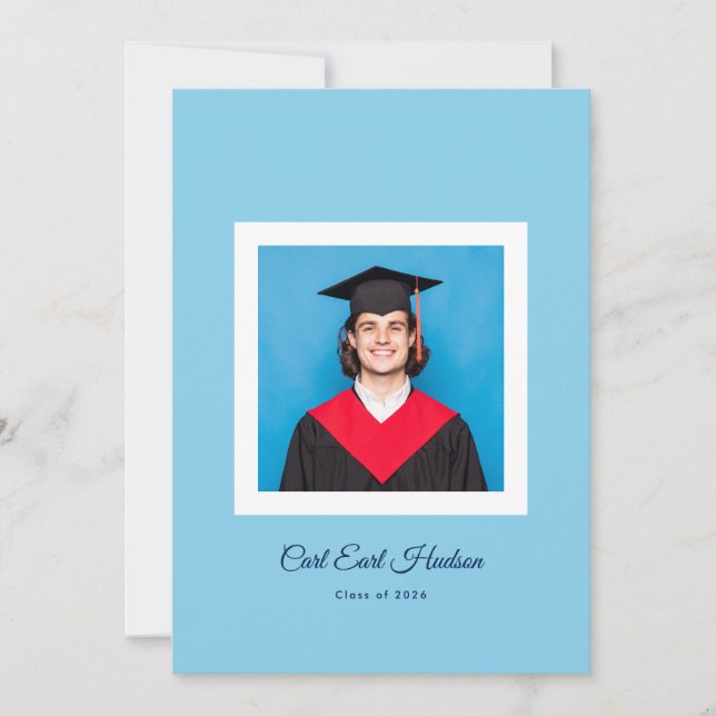 Modern Blues & White High School Photo Grad Announcement (Front)