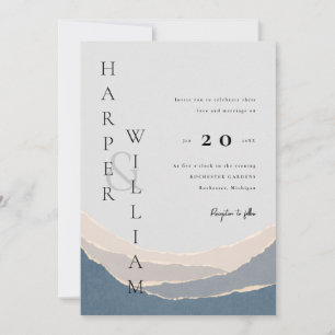 modern bluetorn paper mountains wedding invitation