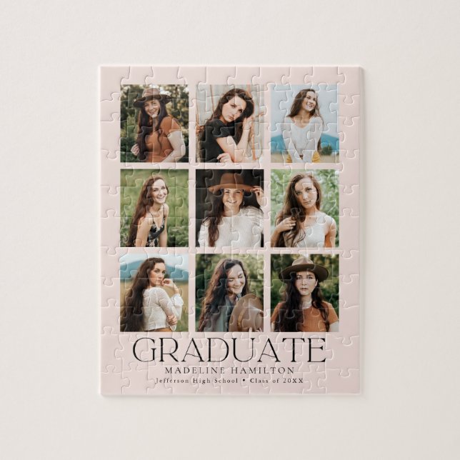 Modern Blush 9 Photo Collage Graduation Jigsaw Puzzle (Vertical)
