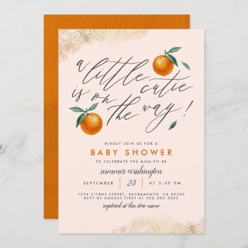 Modern Blush A Little Cutie Orange Baby Shower Invitation