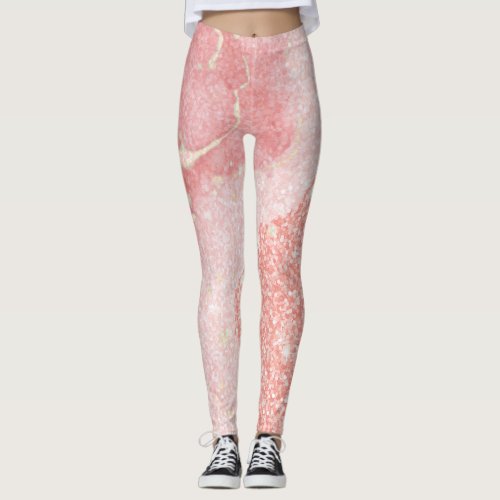 Modern Blush Agate Pink Glitter Sparkles Leggings