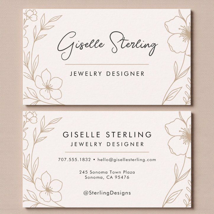Modern Blush And Black Botanical Jewelry Designer Business Card
