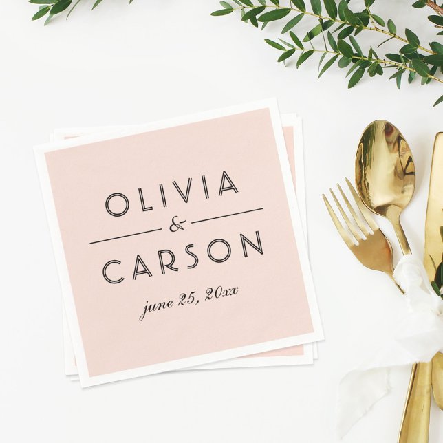 Modern Blush and Black Monogram Wedding Napkins (Creator Uploaded)