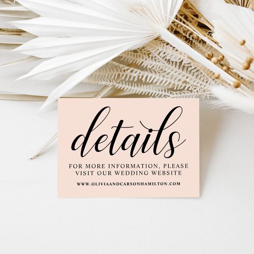 Modern Blush and Black Script Wedding Details Enclosure Card