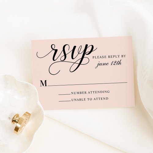 Modern Blush and Black Script Wedding RSVP Card